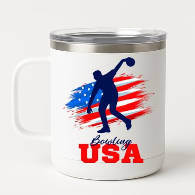 Bowling USA Support Team American Flag Bowling Sports Lover Premium 12 oz Stainless Steel Tumbler Cup