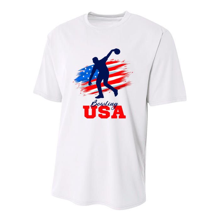 Bowling USA Support Team American Flag Bowling Sports Lover Premium Youth Performance Sprint T-Shirt