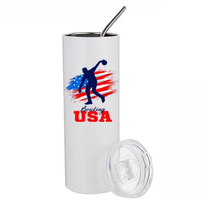 Bowling USA Support Team American Flag Bowling Sports Lover Premium Stainless Steel Tumbler