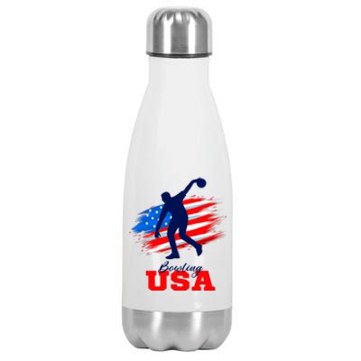 Bowling USA Support Team American Flag Bowling Sports Lover Premium Stainless Steel Insulated Water Bottle