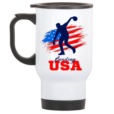 Bowling USA Support Team American Flag Bowling Sports Lover Premium Stainless Steel Travel Mug