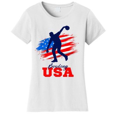 Bowling USA Support Team American Flag Bowling Sports Lover Premium Women's T-Shirt