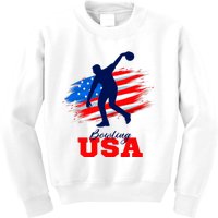 Bowling USA Support Team American Flag Bowling Sports Lover Premium Kids Sweatshirt