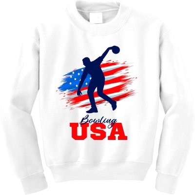 Bowling USA Support Team American Flag Bowling Sports Lover Premium Kids Sweatshirt