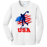 Bowling USA Support Team American Flag Bowling Sports Lover Premium Kids Long Sleeve Shirt