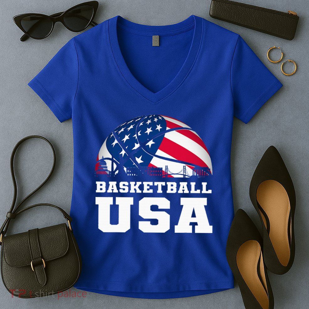 Basketball Usa Support The T.E.A.M U.S.A Flag Dream Women's V-Neck T-Shirt