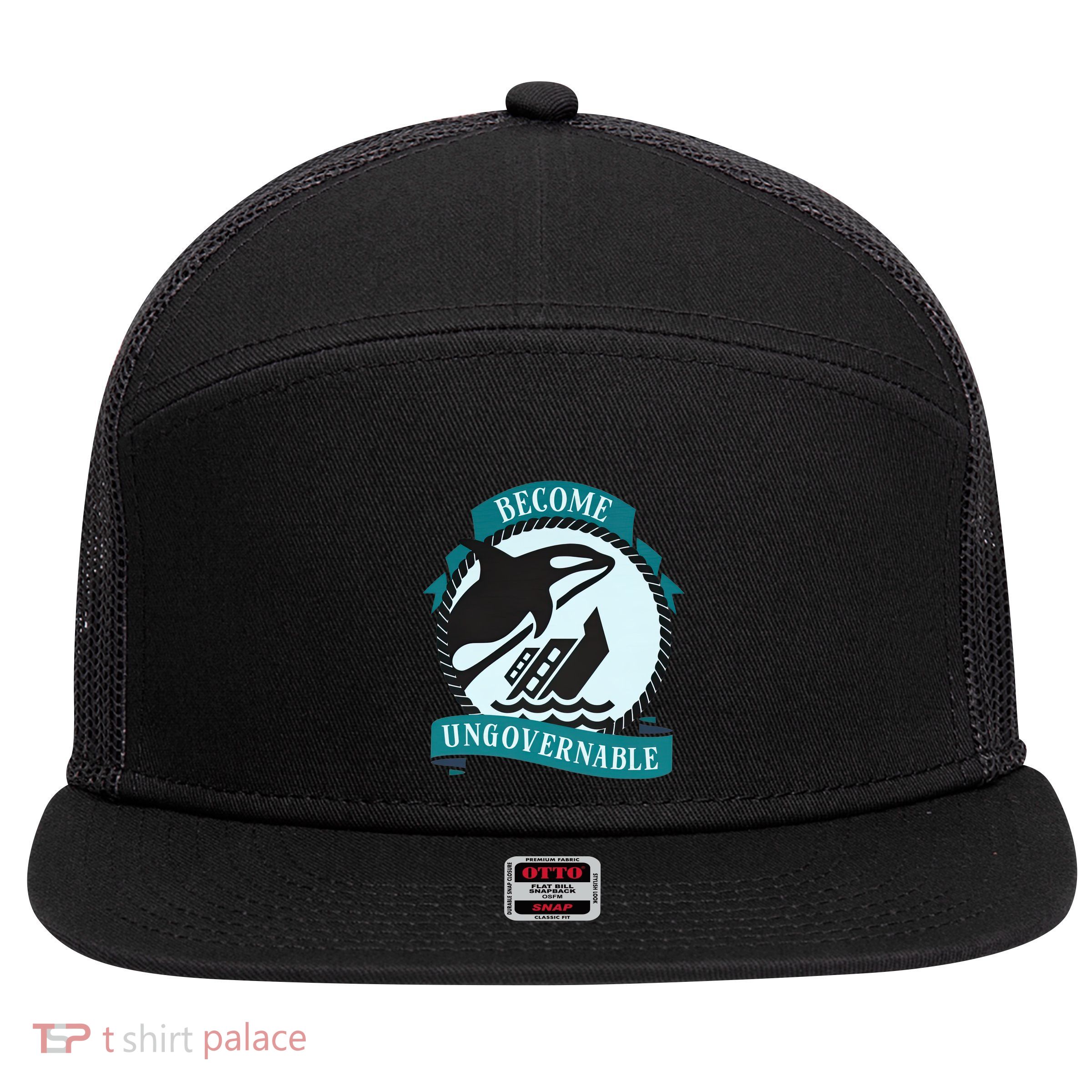 Become Ungovernable Ship Wreck Killer Whale Funny Marine Sciene Eat The Rich 7 Panel Mesh Trucker Snapback Hat