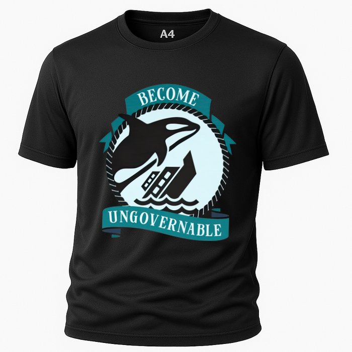 Become Ungovernable Ship Wreck Killer Whale Funny Marine Sciene Eat The Rich Cooling Performance Crew T-Shirt