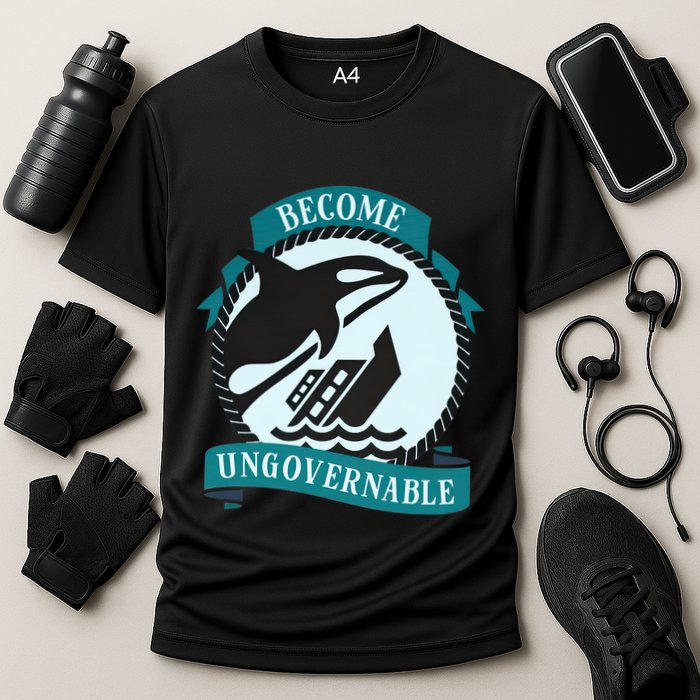 Become Ungovernable Ship Wreck Killer Whale Funny Marine Sciene Eat The Rich Cooling Performance Crew T-Shirt
