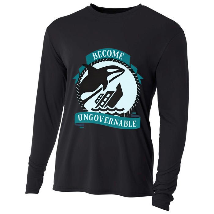 Become Ungovernable Ship Wreck Killer Whale Funny Marine Sciene Eat The Rich Cooling Performance Long Sleeve Crew