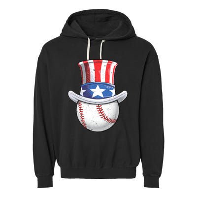 Baseball Uncle Sam 4th Of July American Flag Garment-Dyed Fleece Hoodie