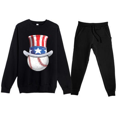 Baseball Uncle Sam 4th Of July American Flag Premium Crewneck Sweatsuit Set