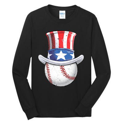 Baseball Uncle Sam 4th Of July American Flag Tall Long Sleeve T-Shirt