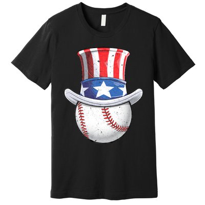 Baseball Uncle Sam 4th Of July American Flag Premium T-Shirt