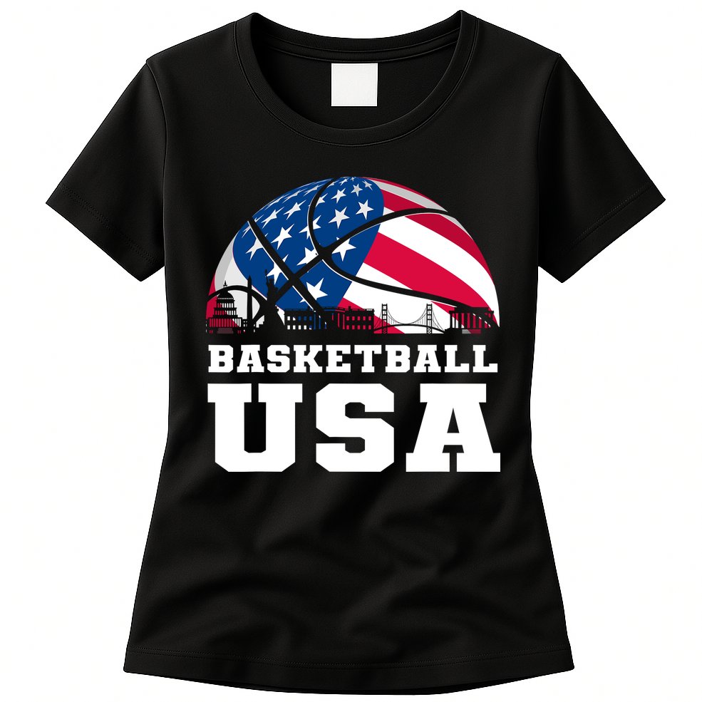 Basketball Usa Support The Team Design Usa Flag Dream Womens T-Shirt