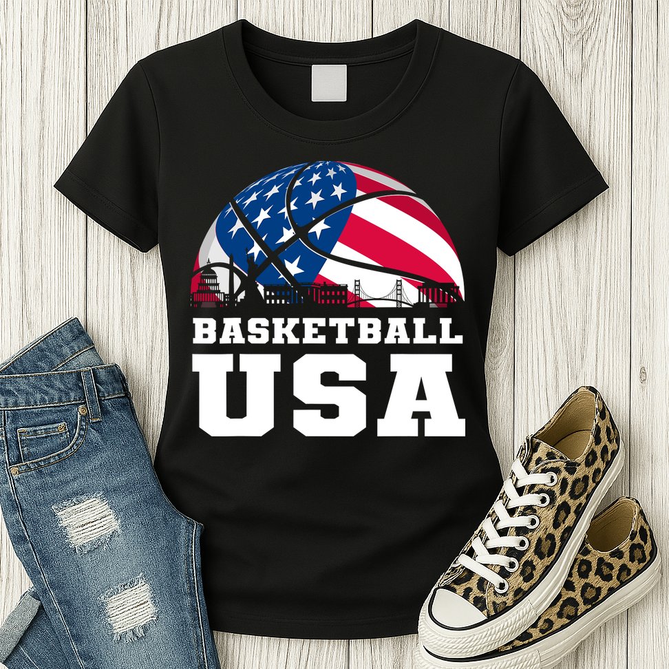 Basketball Usa Support The Team Design Usa Flag Dream Womens T-Shirt