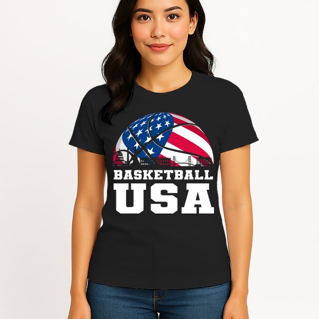 Basketball Usa Support The Team Design Usa Flag Dream Womens T-Shirt
