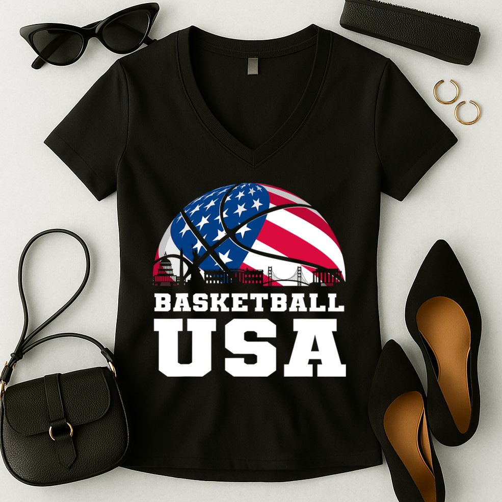 Basketball Usa Support The Team Design Usa Flag Dream Women's V-Neck T-Shirt