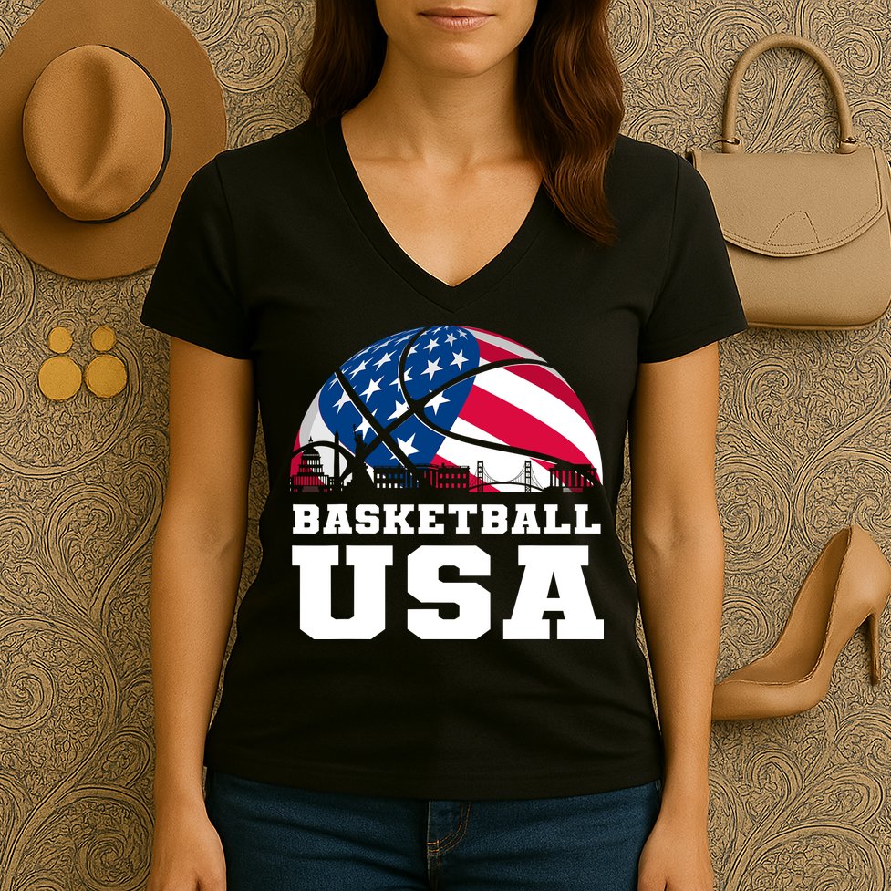 Basketball Usa Support The Team Design Usa Flag Dream Women's V-Neck T-Shirt