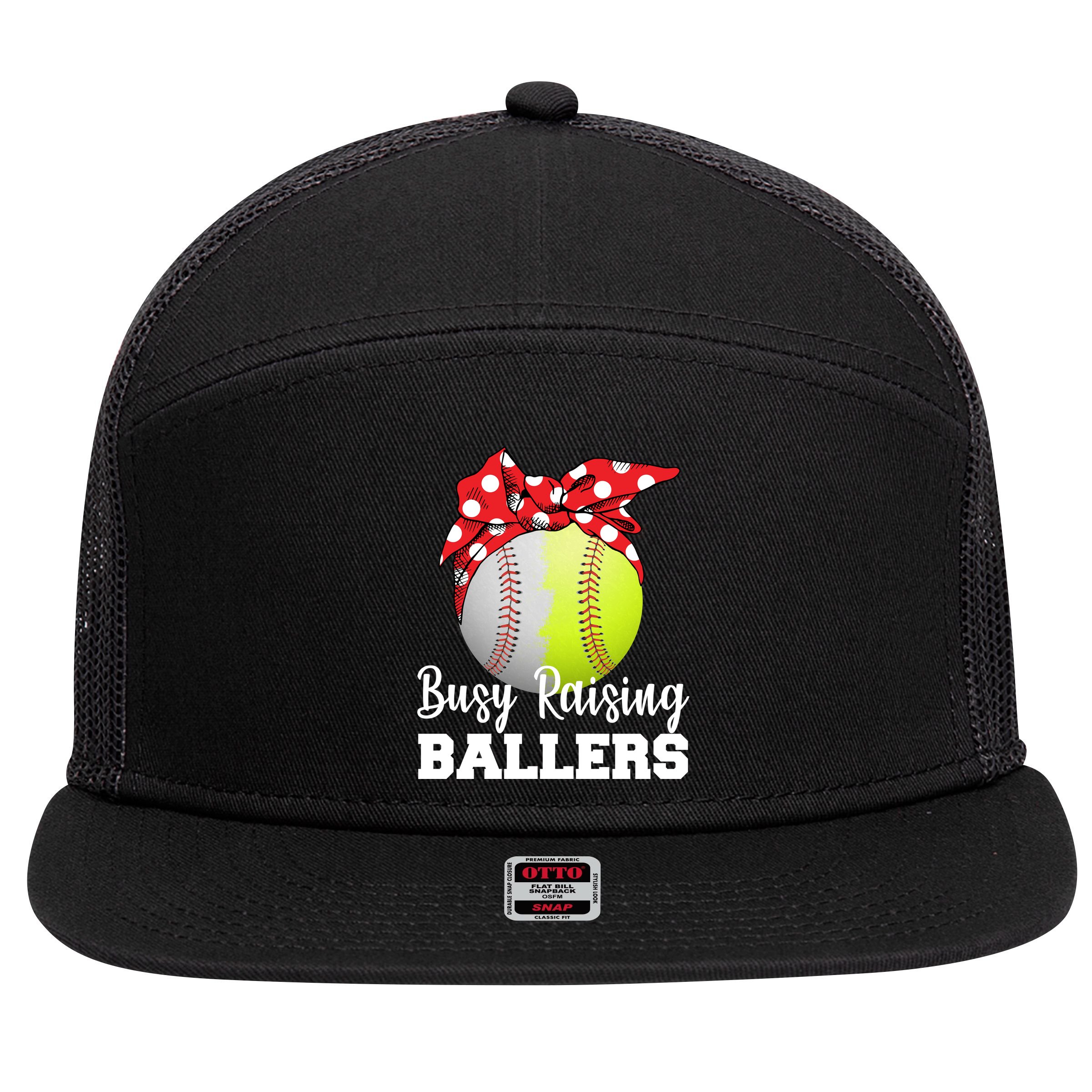 Busy Raising Ballers 7 Panel Mesh Trucker Snapback Hat
