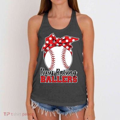 Busy Raising Ballers Baseball Parents Women's Knotted Racerback Tank