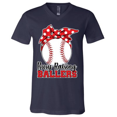 Busy Raising Ballers Baseball Parents V-Neck T-Shirt