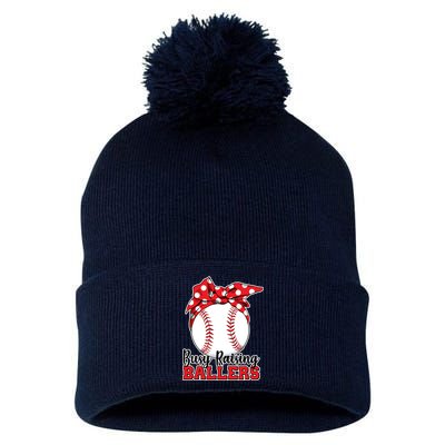 Busy Raising Ballers Baseball Parents Pom Pom 12in Knit Beanie