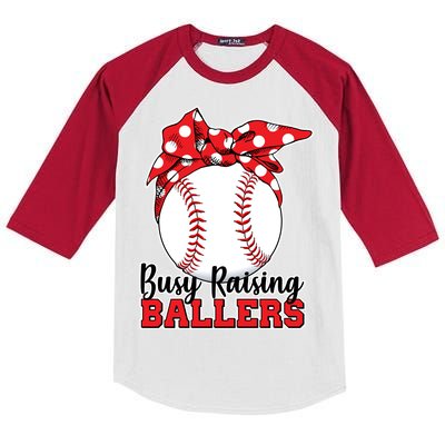 Busy Raising Ballers Baseball Parents Kids Colorblock Raglan Jersey