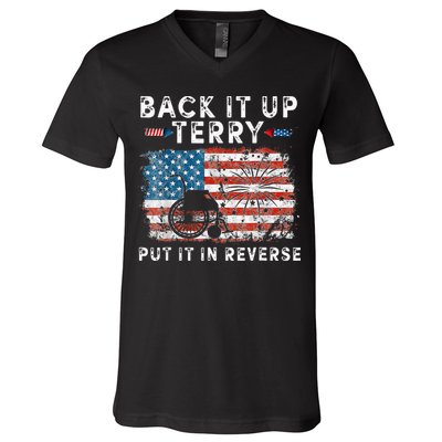 Back Up Terry Put It In Reverse Firework Funny 4th Of July V-Neck T-Shirt