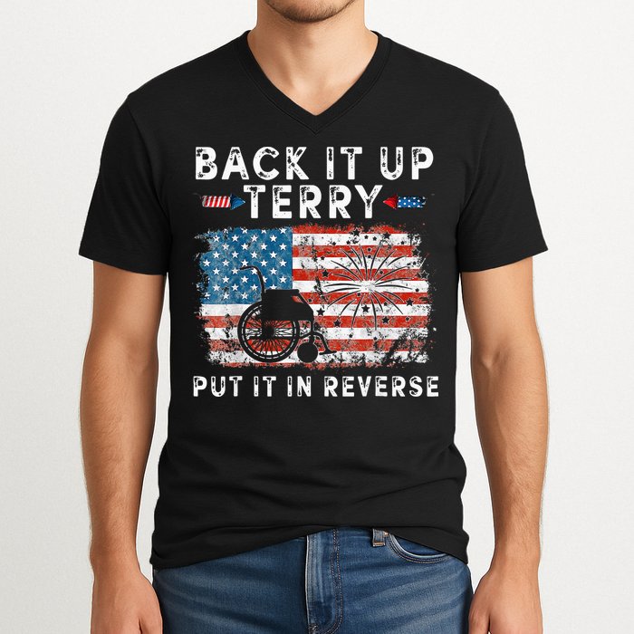Back Up Terry Put It In Reverse Firework Funny 4th Of July V-Neck T-Shirt