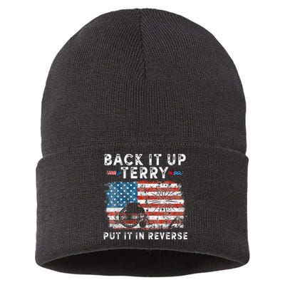 Back Up Terry Put It In Reverse Firework Funny 4th Of July Sustainable Knit Beanie