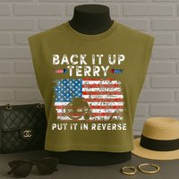 Back Up Terry Put It In Reverse Firework Funny 4th Of July Garment-Dyed Women's Muscle Tee