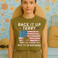 Back Up Terry Put It In Reverse Firework Funny 4th Of July Garment-Dyed Women's Muscle Tee