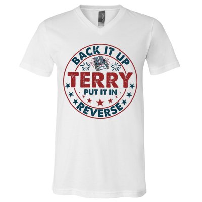 Back Up Terry Put It In Reverse Firework Vintage 4th Of July V-Neck T-Shirt