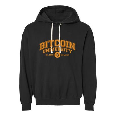 Bitcoin University To The Moon, Funny Distressed College BTC Garment-Dyed Fleece Hoodie