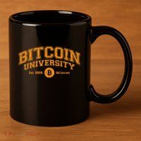 Bitcoin University To The Moon, Funny Distressed College BTC 11oz C Handle Ceramic Mug