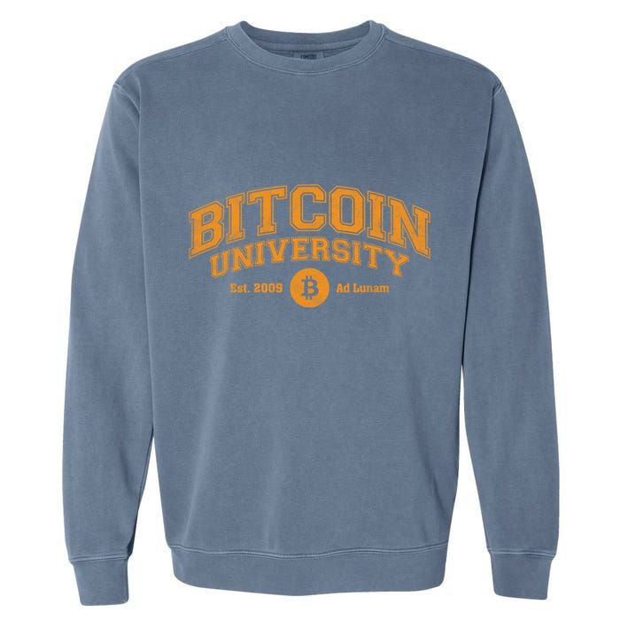 Bitcoin University To The Moon, Funny Distressed College BTC Garment-Dyed Sweatshirt