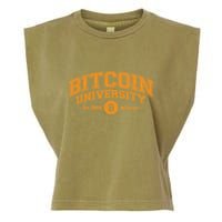 Bitcoin University To The Moon, Funny Distressed College BTC Garment-Dyed Women's Muscle Tee