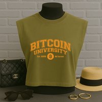Bitcoin University To The Moon, Funny Distressed College BTC Garment-Dyed Women's Muscle Tee
