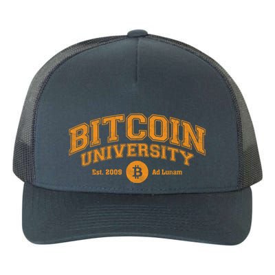 Bitcoin University To The Moon, Funny Distressed College BTC Yupoong Adult 5-Panel Trucker Hat