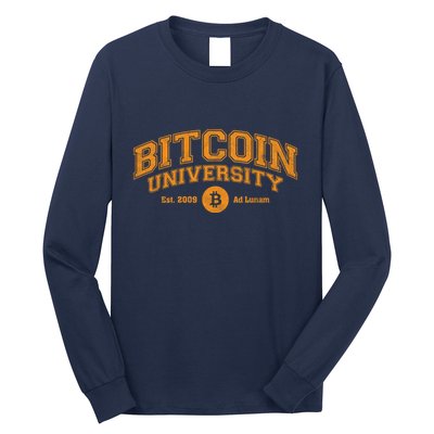 Bitcoin University To The Moon, Funny Distressed College BTC Long Sleeve Shirt