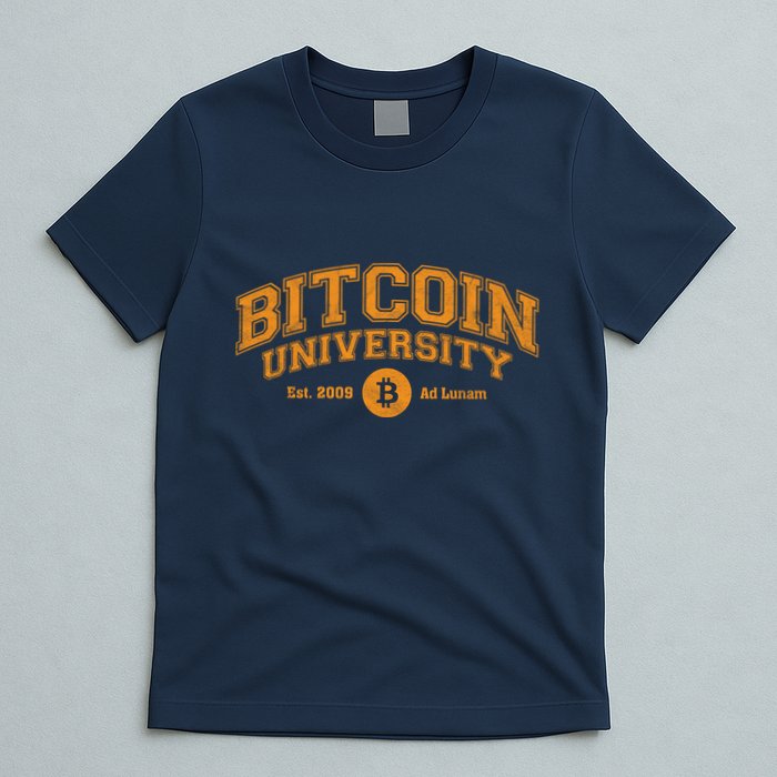 Bitcoin University To The Moon, Funny Distressed College BTC T-Shirt
