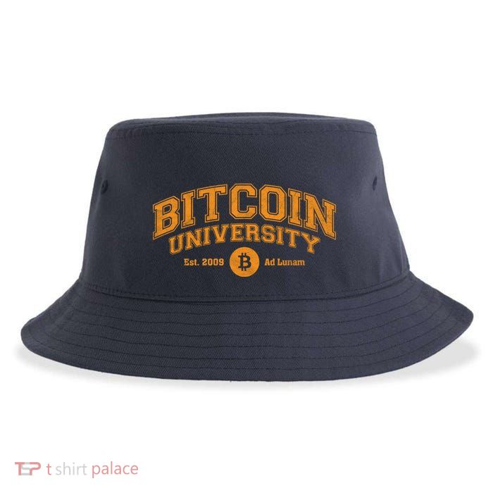 Bitcoin University To The Moon, Funny Distressed College BTC Sustainable Bucket Hat