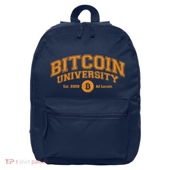 Bitcoin University To The Moon, Funny Distressed College BTC 16 in Basic Backpack