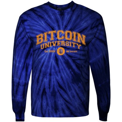 Bitcoin University To The Moon, Funny Distressed College BTC Tie-Dye Long Sleeve Shirt