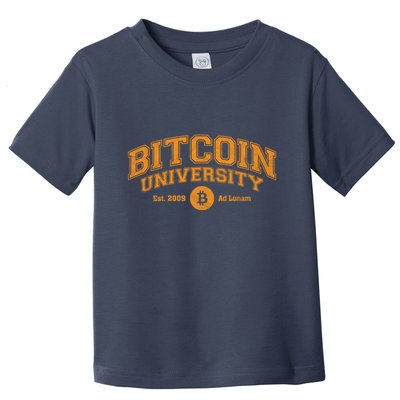 Bitcoin University To The Moon, Funny Distressed College BTC Toddler T-Shirt
