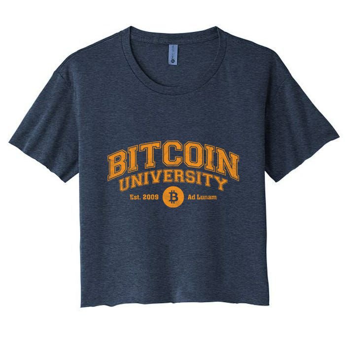 Bitcoin University To The Moon, Funny Distressed College BTC Crop Top