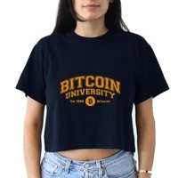 Bitcoin University To The Moon, Funny Distressed College BTC Crop Top