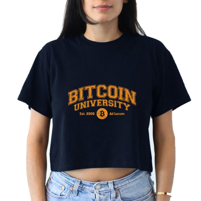Bitcoin University To The Moon, Funny Distressed College BTC Crop Top