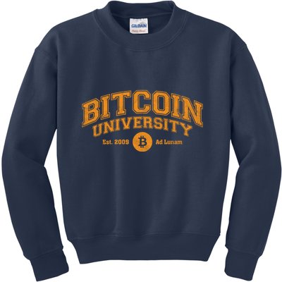 Bitcoin University To The Moon, Funny Distressed College BTC Kids Sweatshirt